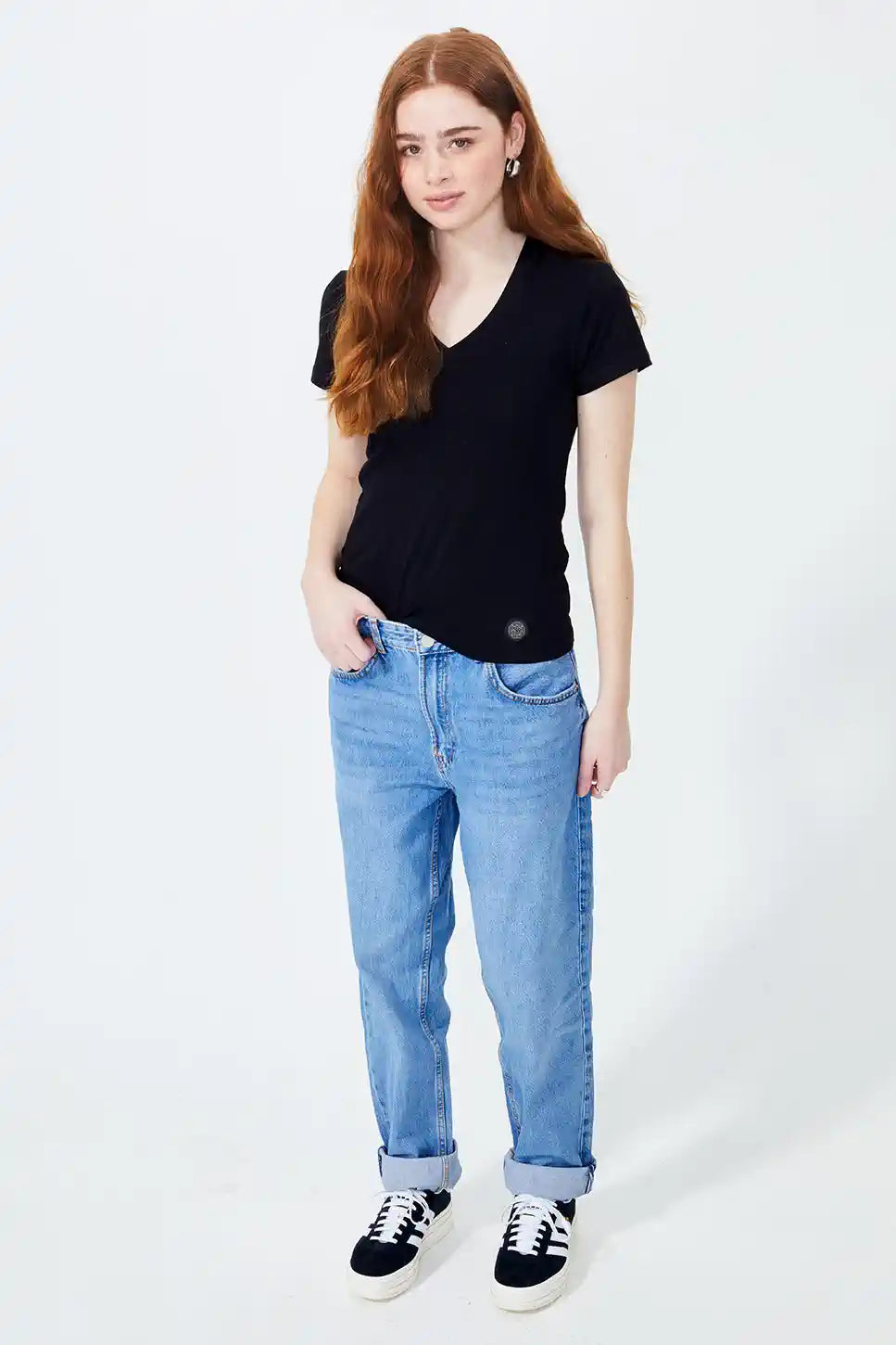 Olivia Short Sleeve V Neck T-Shirt Black