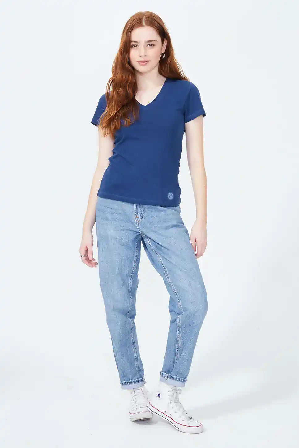 Olivia Short Sleeve V Neck T-Shirt Navy