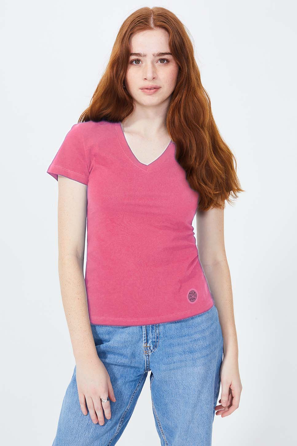 Olivia Short Sleeve V Neck T-Shirt Razr Pink