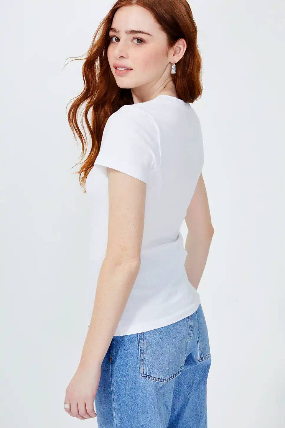 Olivia Short Sleeve V Neck T-Shirt White