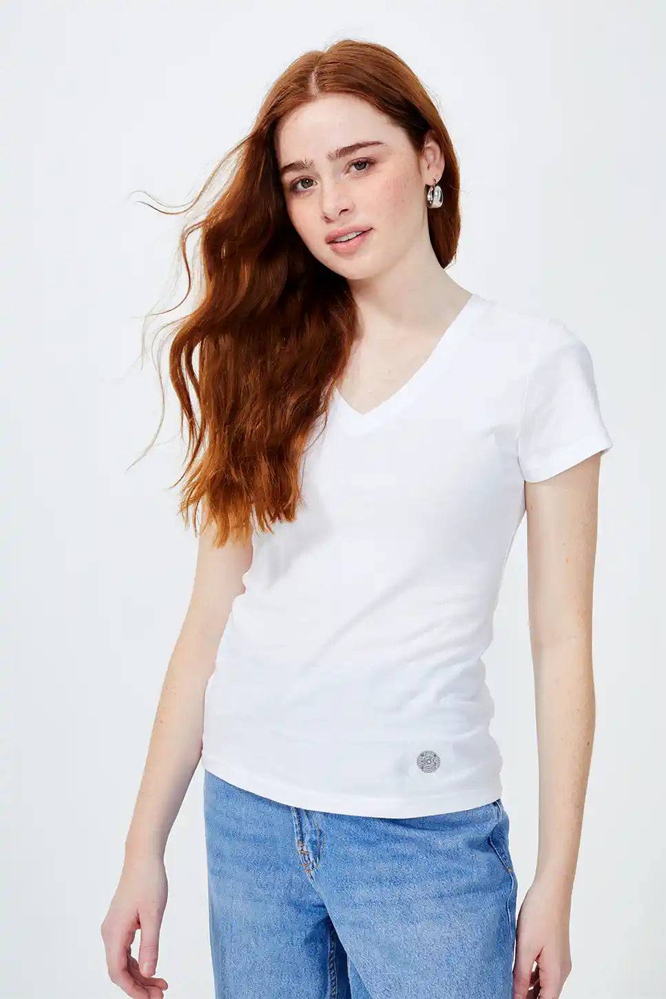 Olivia Short Sleeve V Neck T-Shirt White