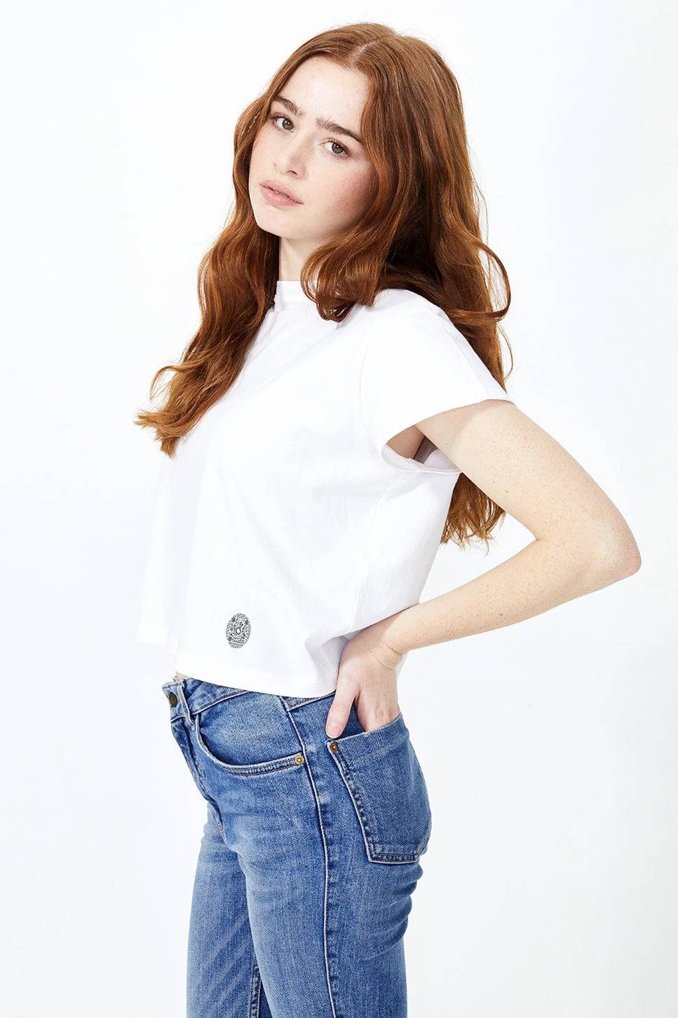 Izzy Short Sleeve Boxy Crop T-Shirt White